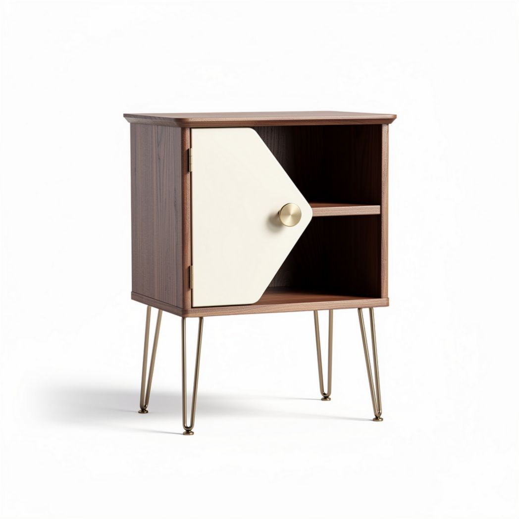 Wooden nightstand with closed storage and open shelf 50 x 40 x 60cm