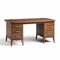 Wooden desk with multiple drawers and cable management features 150 x 75 x 75cm