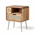 Wooden nightstand with cane drawer and open storage shelf 50 x 40 x 60cm
