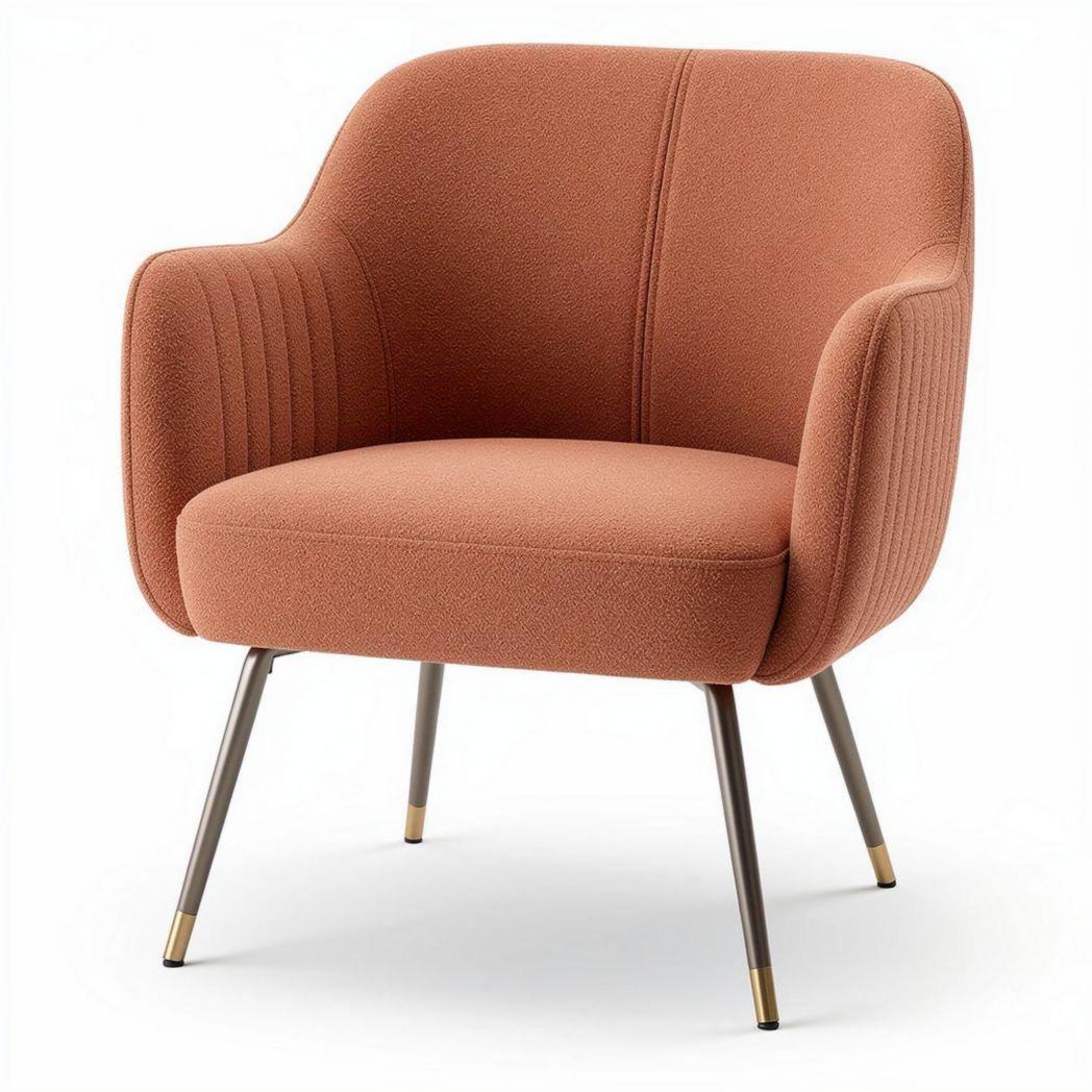 Upholstered accent chair in terracotta fabric with metal legs 70 x 70 x 80cm