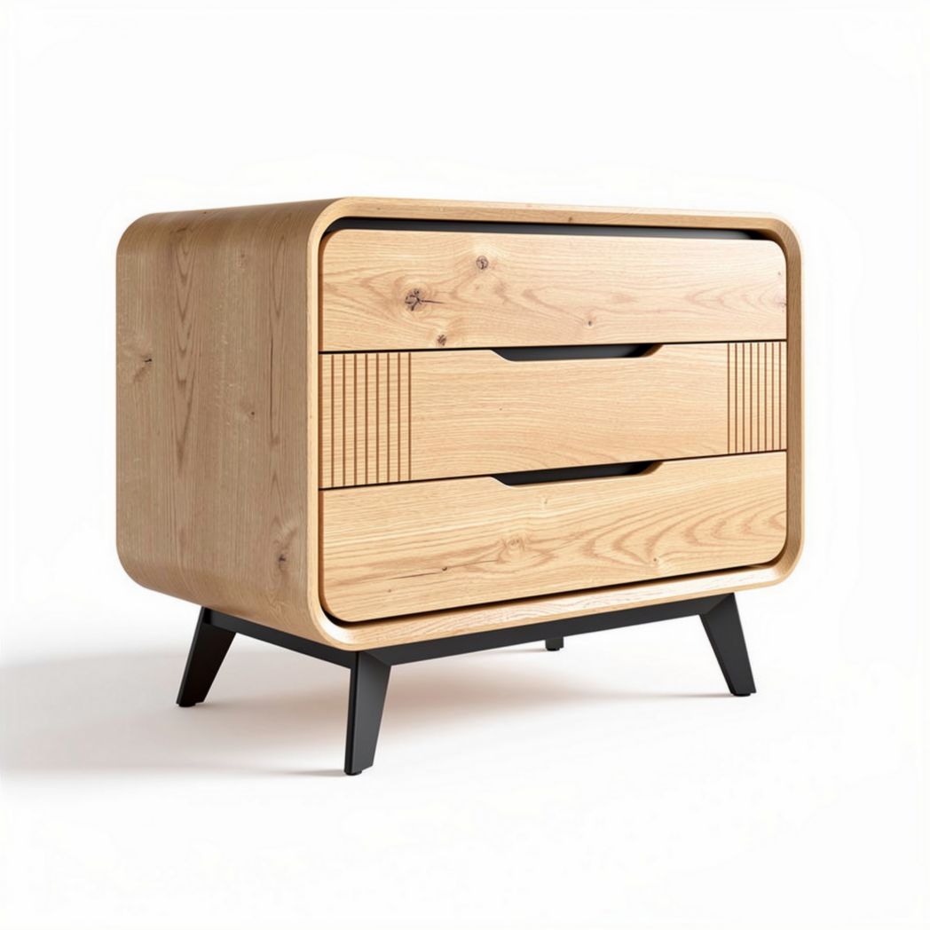 Wooden nightstand with two drawers and metal legs 60 x 40 x 40cm