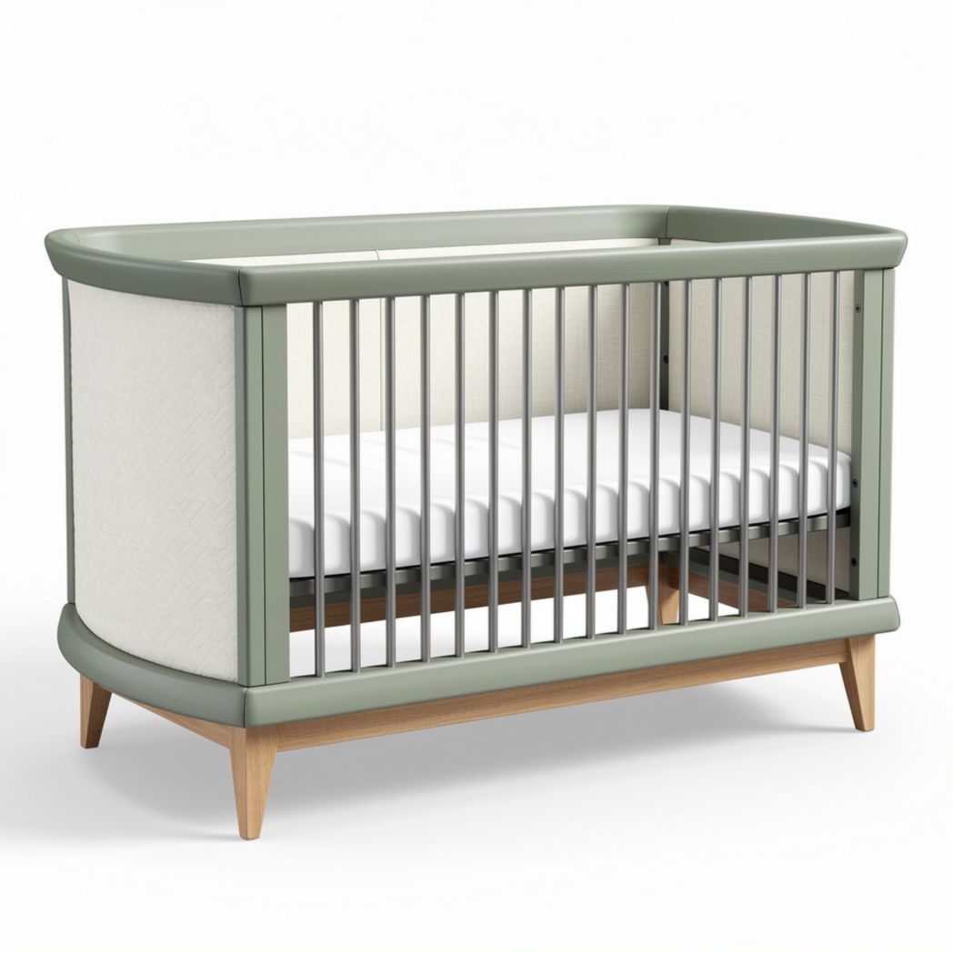 Modern convertible crib with wooden frame and removable fabric panels 130 x 70 x 90cm