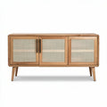 Wooden sideboard cabinet with cane doors natural finish 120 x 40 x 80cm