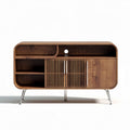 Wooden media console with open shelves and sliding doors 48 x 15 x 30 inches