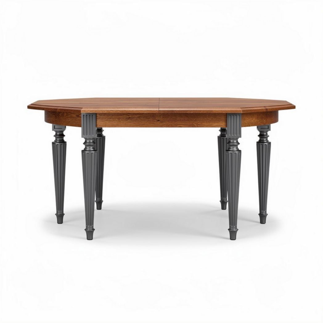 Octagonal dining table with wood top and metal legs 150 x 90 x 75cm