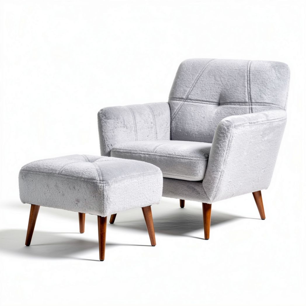 Fabric armchair with ottoman in light gray color dimensions 80 x 70 x 90cm